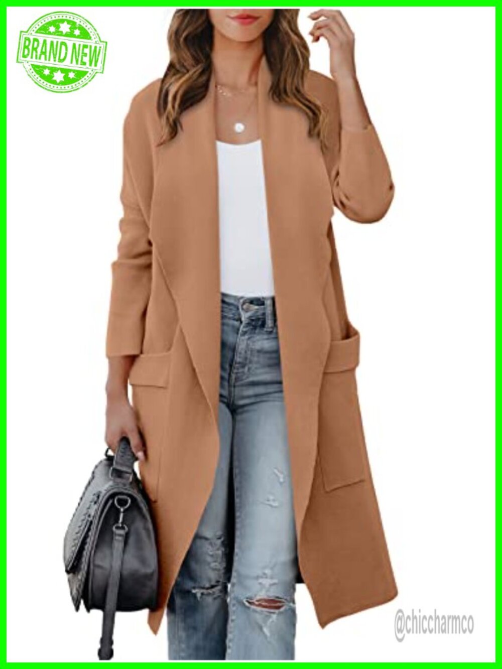 Oversized Open Front Cardigan Sweater with Pockets